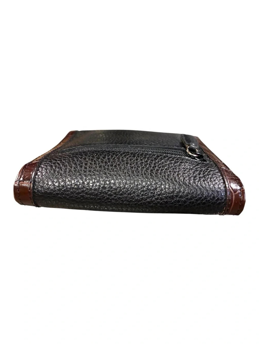 Brighton Black & Brown Leather Organizer Wallet Crossbody | Croc Embossed